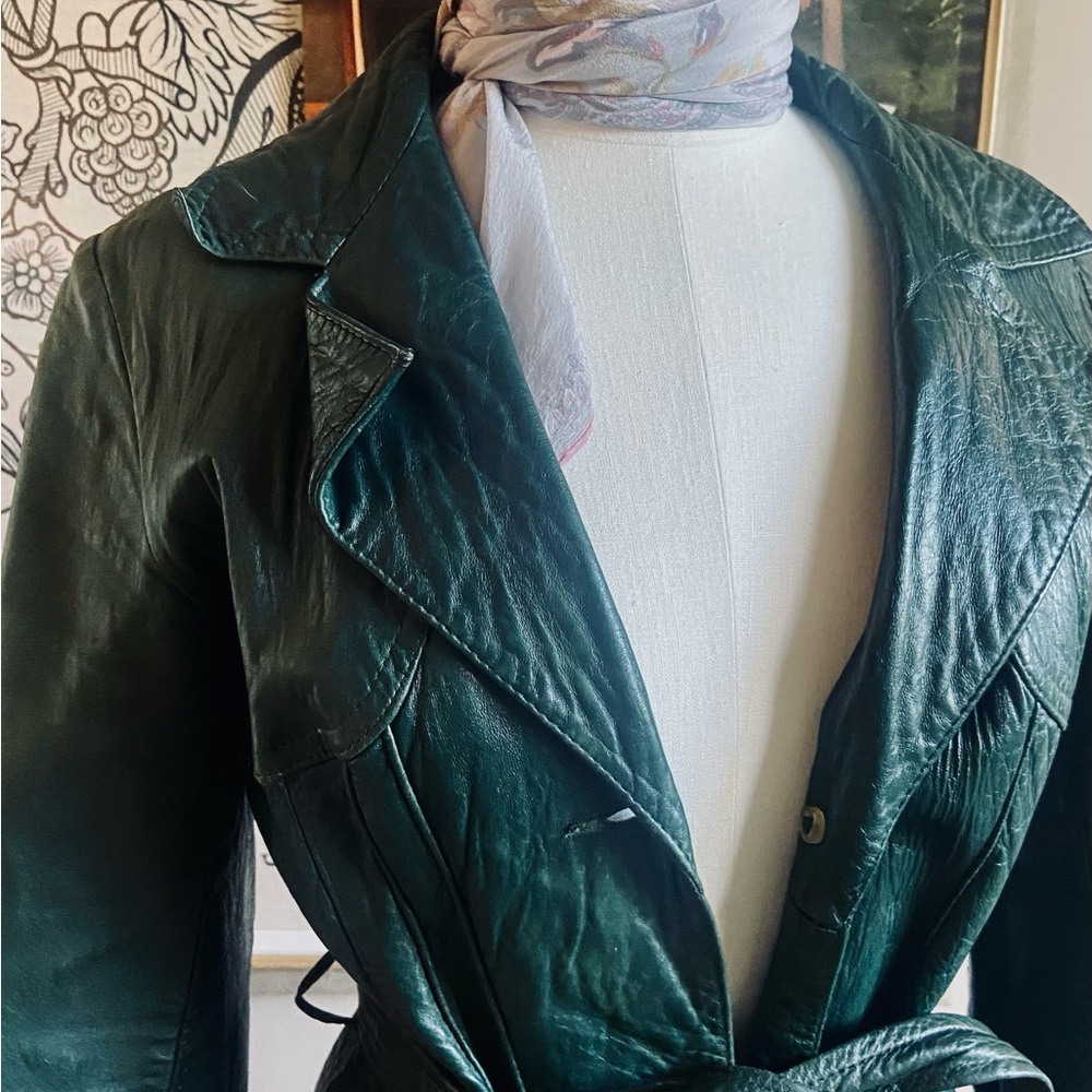 Vintage 70s green leather jacket - Picture 11 of 14